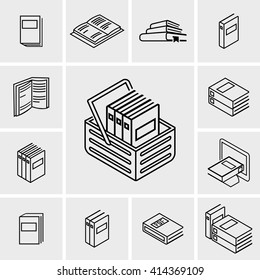 Outline Book vector icons set on gray