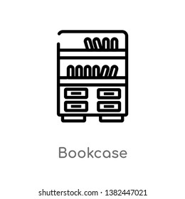 outline bookcase vector icon. isolated black simple line element illustration from furniture concept. editable vector stroke bookcase icon on white background