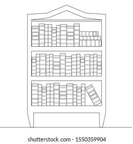 Outline bookshelves with books. Library and file cabinet. Knowledge and education. Contour vector cabinet for articles, banners, cards and your design.