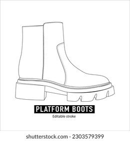 Outline Boots. Outline Platform Boots. Techpack ankle boots. outline vector icon. Vector graphics