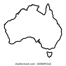 Esquema del mapa de fronteras de Australia sobre un fondo blanco
