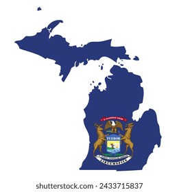 Outline of the borders of the U.S. state of Michigan with a flag