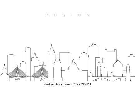 Outline Boston skyline. Trendy template with Boston city buildings and landmarks in line style. Stock vector design. 