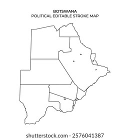 The outline of Botswana displayed clearly, showcasing its political boundaries. The map is editable, making it ideal for design or educational purposes, without any symbols or colors.