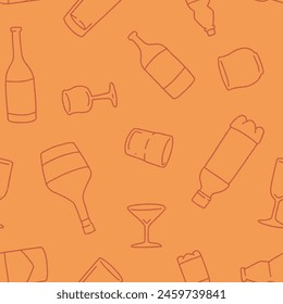 Outline Bottle and cup Seamless Pattern Vector illustration Design