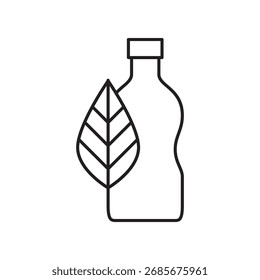 Contorno da garrafa com uma folha para produto eco amigável e conceito de reciclagem.