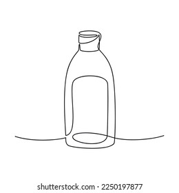 Outline bottle vector. One line continuous drawing illustration. Hand drawn linear silhouette icon. Medical, cosmetic, skin care product, balm, body lotion, liquid soap, shampoo, shower gel, serum.