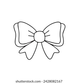 Outline bow isolated on white background. Bow in doodle style. Hand drawn vector art.