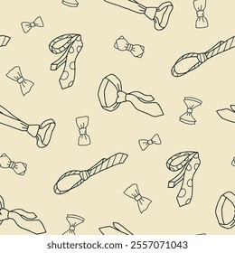 Outline Bow Tie Necktie Vector Seamless Pattern illustration for Print, Wallpaper, Decoration.