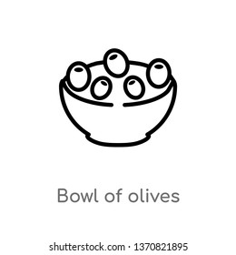 outline bowl of olives vector icon. isolated black simple line element illustration from bistro and restaurant concept. editable vector stroke bowl of olives icon on white background