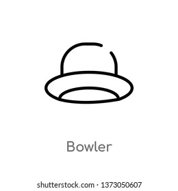 outline bowler vector icon. isolated black simple line element illustration from clothes concept. editable vector stroke bowler icon on white background