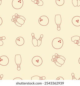 Outline Bowling Pin Ball Vector Seamless Pattern illustration Design