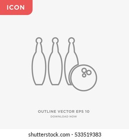Outline bowling pins and ball icon illustration isolated vector, linear thin sign symbol