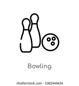 outline bowling vector icon. isolated black simple line element illustration from free time concept. editable vector stroke bowling icon on white background