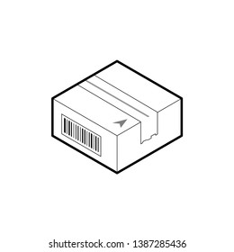 Outline box icon. Cardboard corrugated box, closed and sealed. Isometric vector isolated on white background.