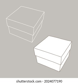 Outline Box With A Lid Mockup. Vector Illustration. Empty Cardboard Container Template.