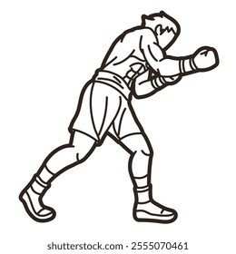 Outline Boxing Sport Boxer Fighting Punching Action Fighter Cartoon Graphic Vector