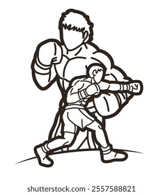 Outline Boxing Sport Boxer Fighting Mix Action Cartoon Graphic  Vector