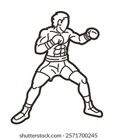 Outline Boxing Sport Boxer Fighting Punching Action Cartoon Graphic Vector