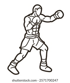 Outline Boxing Sport Boxer Fighting Punching Action Cartoon Graphic Vector