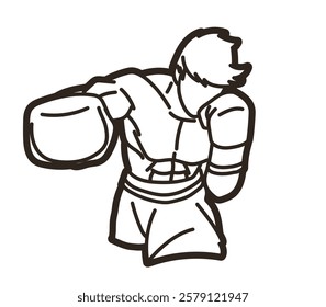 Outline Boxing Sport Kickboxing Action Muay Thai Boxer Cartoon Graphic Vector
