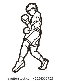 Outline Boxing Sport Male Boxer Fighting Action Cartoon Kickboxing  Graphic Vector