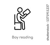 outline boy reading vector icon. isolated black simple line element illustration from activity and hobbies concept. editable vector stroke boy reading icon on white background