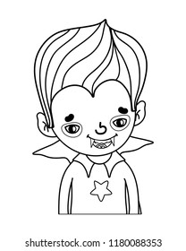 outline boy vampire with teeth and gothic suit