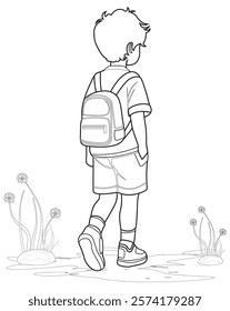 outline boy walking vector design