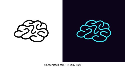 Outline brain icon, with editable stroke. Linear brain sign, intelligence pictogram. Brain biohacking and IQ, human memory and intellect, mental health. Vector icon, symbol for UI and Animation