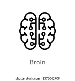 outline brain vector icon. isolated black simple line element illustration from artificial intelligence concept. editable vector stroke brain icon on white background