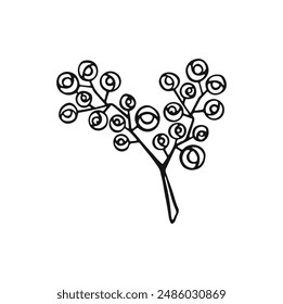 Outline branch with small flowers, vector illustration