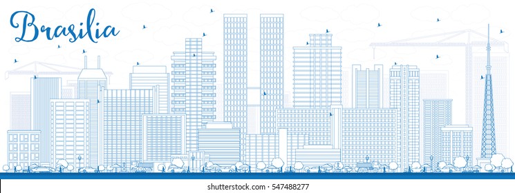 Outline Brasilia Skyline with Blue Buildings. Vector Illustration. Business Travel and Tourism Concept with Modern Architecture. Image for Presentation Banner Placard and Web Site.