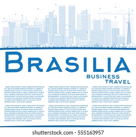 Outline Brasilia Skyline with Blue Buildings and Copy Space. Vector Illustration. Business Travel and Tourism Concept with Modern Architecture. Image for Presentation Banner Placard and Web Site.