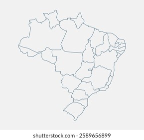 Outline Brazil map isolated on white background. Brazil map. Brazil map outline template. Editable Brazil map outline with state divisions. Vector illustration