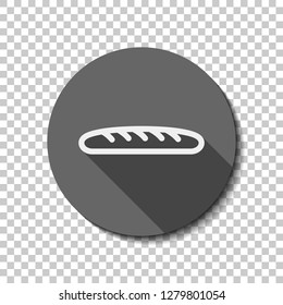 Outline bread icon. Bakery symbol. flat icon, long shadow, circle, transparent grid. Badge or sticker style
