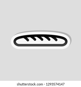Outline bread icon. Bakery symbol. Sticker style with white border and simple shadow on gray background