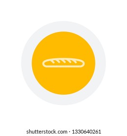 Outline bread icon. Bakery symbol. Icon in colored circle with gray bold border. Web button, modern flat design