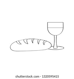 Outline of a bread and wine. Holy week. Vector illustration design
