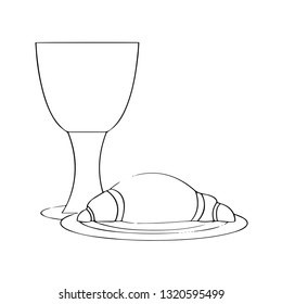 Outline of a bread and wine. Holy week. Vector illustration design