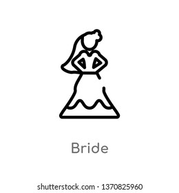 outline bride vector icon. isolated black simple line element illustration from love & wedding concept. editable vector stroke bride icon on white background