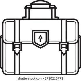 Outline briefcase featuring security shield with upward arrow sign for safe digital data transfer important portfolio
