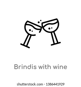 outline brindis with wine glasses vector icon. isolated black simple line element illustration from drinks concept. editable vector stroke brindis with wine glasses icon on white background