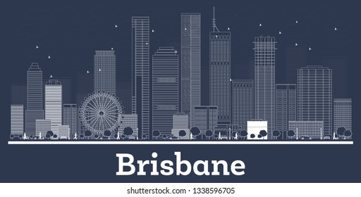Outline Brisbane Australia City Skyline with White Buildings. Vector Illustration. Business Travel and Concept with Modern Architecture. Brisbane Cityscape with Landmarks.
