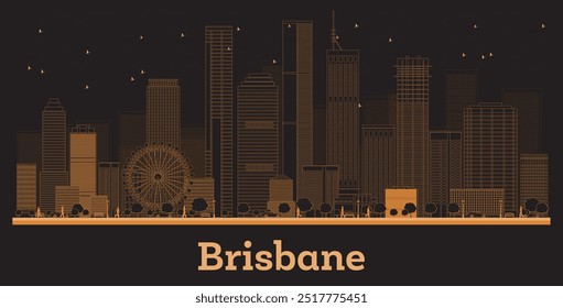 Outline Brisbane Australia City Skyline com edifícios cor de laranja. Ilustração de vetor. Viagens de negócios e conceito com arquitetura moderna. Brisbane Cityscape com Landmarks.