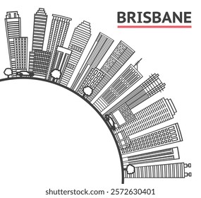 Outline Brisbane Australia City Skyline with Modern Buildings and copy space Isolated on White. Vector Illustration. Brisbane Cityscape with Landmarks.