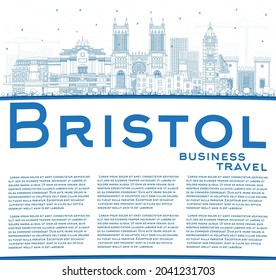 Outline Bristol UK City Skyline with Blue Buildings and Copy Space. Vector Illustration. Bristol England Cityscape with Landmarks. Business Travel and Tourism Concept with Historic Architecture.