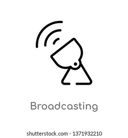 outline broadcasting vector icon. isolated black simple line element illustration from communications concept. editable vector stroke broadcasting icon on white background