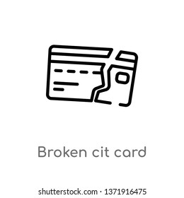 icono del vector de la tarjeta de ciudad rota. ilustración de elemento de línea simple negra aislada del concepto de negocio. icono de tarjeta de cta de vectorial rota editable en fondo blanco