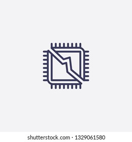 Outline broken cpu icon illustration isolated vector sign symbol